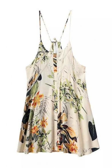 Floral Print Cami Slip Dress with Lace Detail