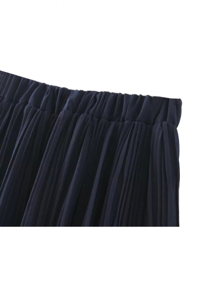 Plain Elasticated High Rise Pleated Skirt - Beautifulhalo.com
