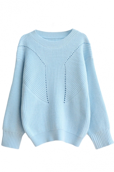 Plain Long Sleeve Hollow Fitted Sweater