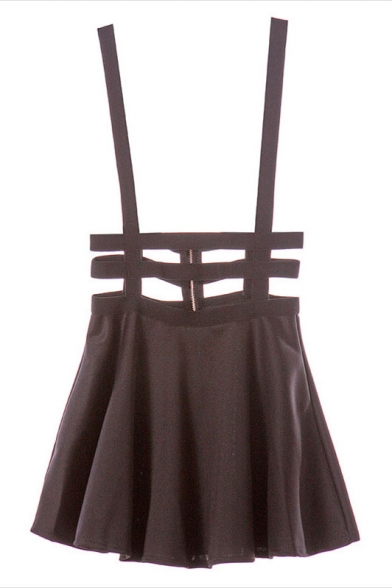 Plain Zip Back Strap Over All Skirt - Beautifulhalo.com