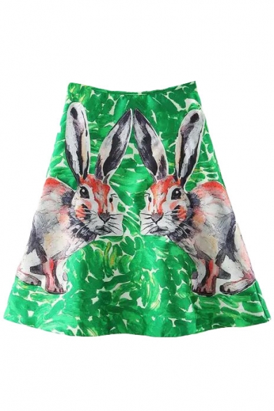 Rabbit Print High Waist A-Line Mini Skirt