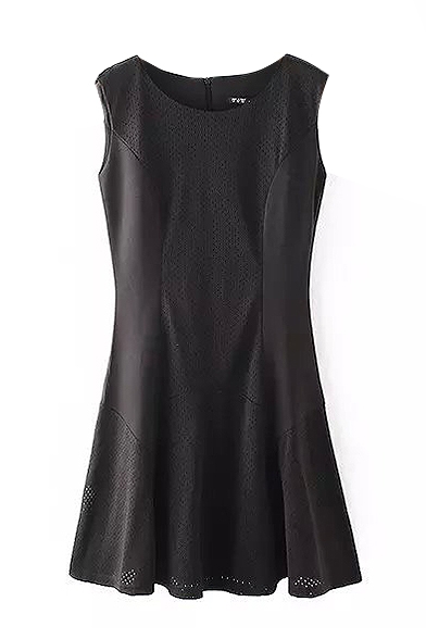 Black Round Neck Cutout Sleeveless Flare Dress