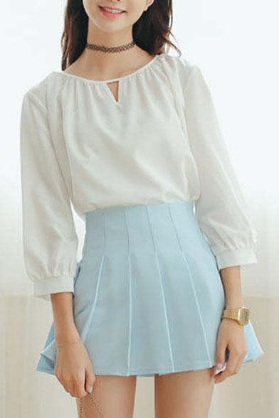 Plain Zip Back Pleated A-Line Mini Skirt - Beautifulhalo.com