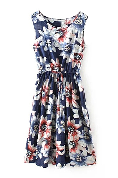 Sleeveless Floral Print Ruffle Hem Dress - Beautifulhalo.com