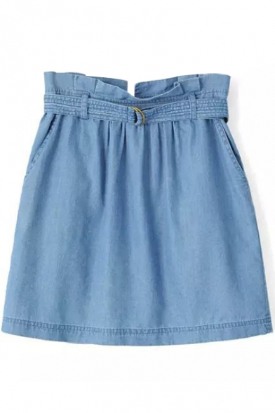 Plain High Waist Drawstring Pocket Mini Skirt