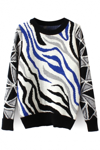 Zebra Print Long Sleeve Fitted Sweater