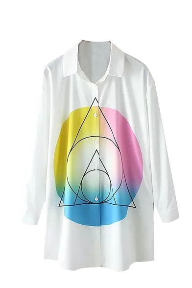 Colorful Geometric Print Lapel Long Sleeve Shirt