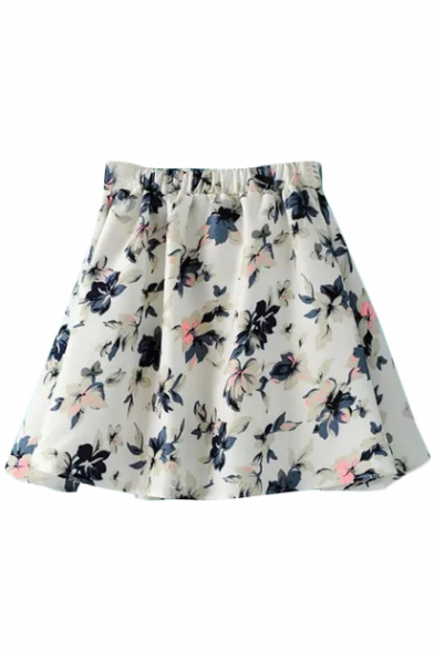 Floral Print Elasticated Back Pleated Mini Skirt - Beautifulhalo.com