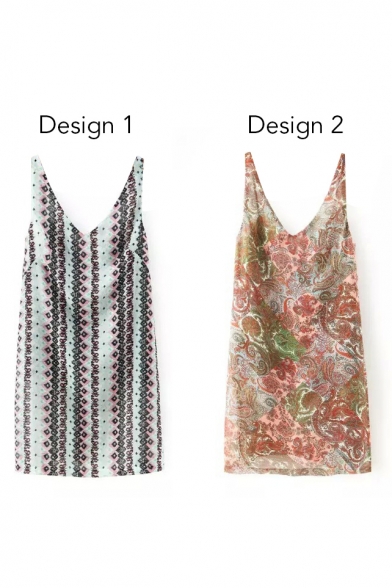 Floral Geometric Print Tank Dress