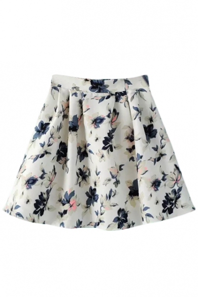 Floral Print Elasticated Back Pleated Mini Skirt - Beautifulhalo.com