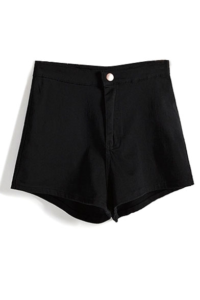 Plain High Waist Zip Fly Denim Hotpant Shorts - Beautifulhalo.com