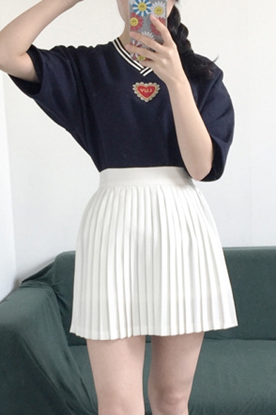 Plain Zip Side Pleated A-Line Mini Skirt - Beautifulhalo.com