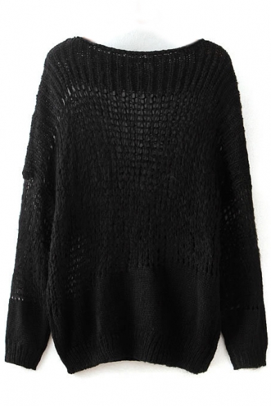 Black Cutout Round Neck Long Sleeve Sweater