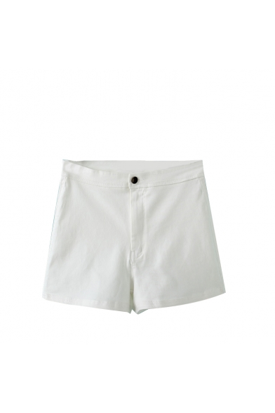 Plain High Waist Button Front Fitted Shorts