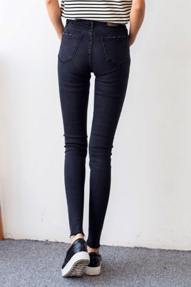 Plain High Waist Skinny Fitted Pencil Jeans - Beautifulhalo.com