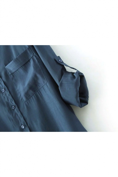 Plain Lapel Single Pocket Boyfriend Shirt - Beautifulhalo.com