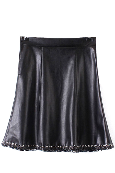 PU High Waist Zip Side Ring Trim A-Line Mini Skirt