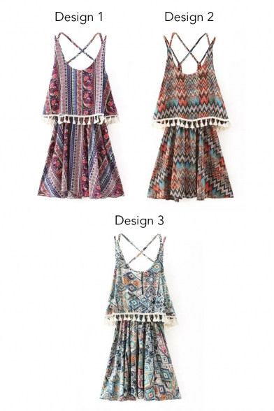 Tribal Geometric Print Strap A-Line Dress