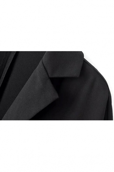Black Notched Lapel Long Sleeve Single Button Tunic Coat