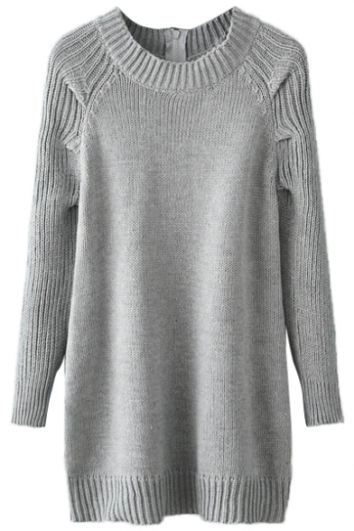 Gray Long Sleeve Zipper Back Tunic Sweater