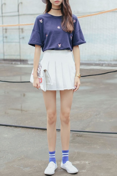 Plain Zip Back Pleated A-Line Mini Skirt