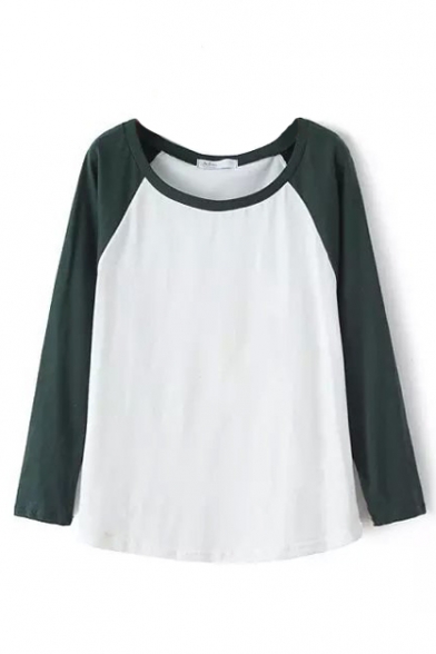 Color Block Raglan Sleeve Round Neck Loose T-Shirt - Beautifulhalo.com