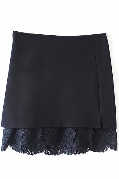 Plain Zip Side Lace Insert Mini Wrap Skirt