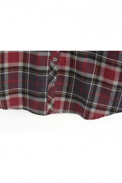Classic Plaid Lapel Long Sleeve Single-Breasted Tunic Shirt