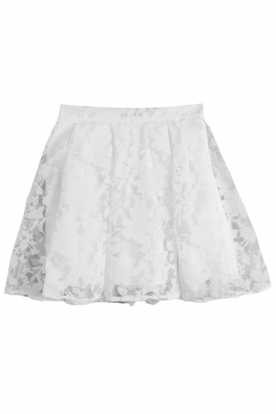 Floral Organza Zip Back Mini Flared Skirt