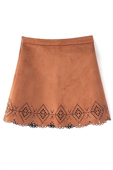 Plain Zip Side Hollow Hem Mini A-Line Skirt