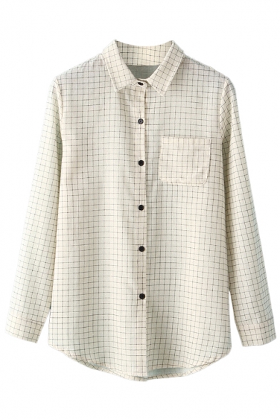 Simple Plaid Lapel Long Sleeve Single-Breasted Shirt