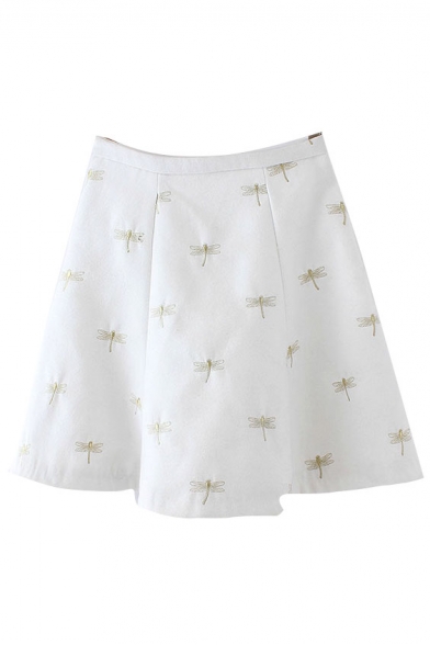 Dragonfly Print Zip Back A-Line Mini Skirt