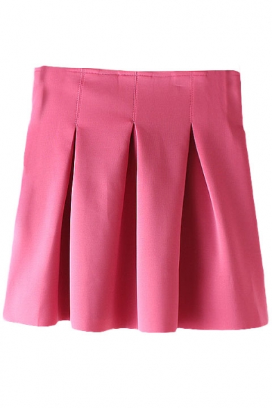 Pink Pleated Zip Back Mini Skirt