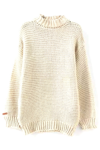 Plain High Neck Long Sleeve Tunic Knit Sweater