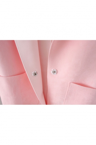 Plain Lapel Cuffed Long Sleeve Hidden Button Double Pocket Coat