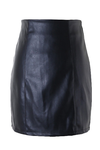 Black PU Zipper Back Mini Wrap Skirt