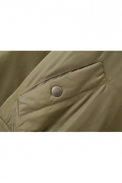 Plain Stand Collar Zipper Long Sleeve Cotton Padded Jacket