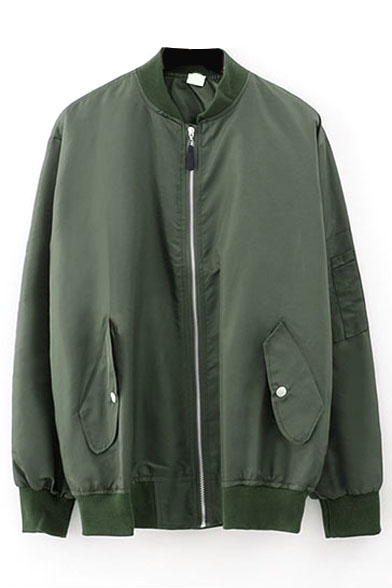 Plain Zip Detail Long Sleeve Zipper Jacket