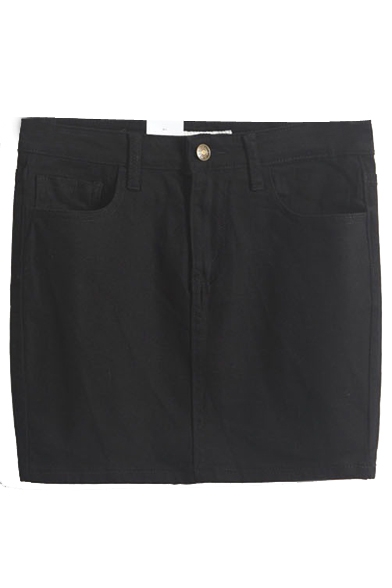 Plain Zip Fly Pockets Mini Wrap Skirt