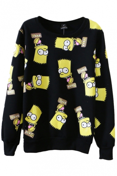 Simpson Print Round Neck Long Sleeve Sweatshirt