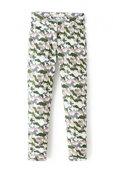 Camouflage Print Zip Fly Low Waist Pants