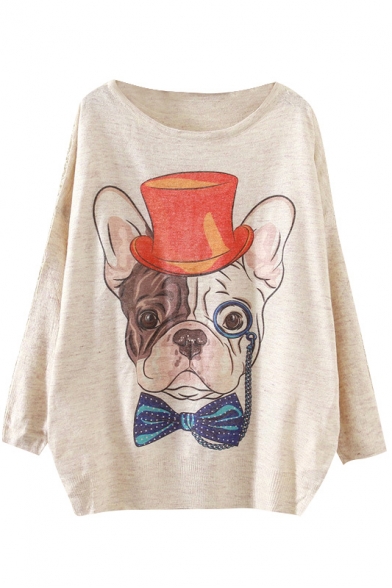 Clever Dog Scoop Neck Long Sleeve Sweater