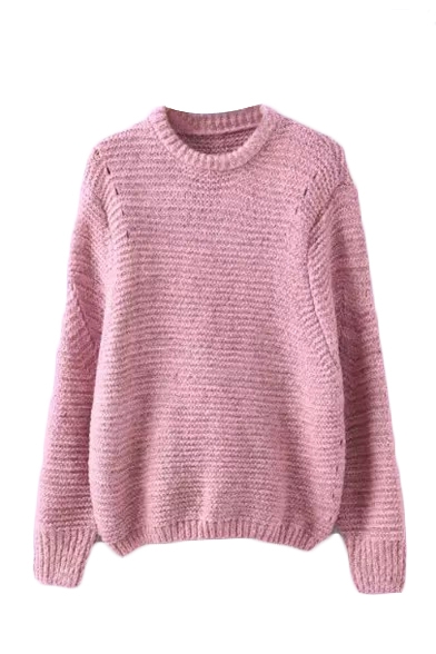 Plain Hollow Round Neck Knit Long Sleeve Sweater