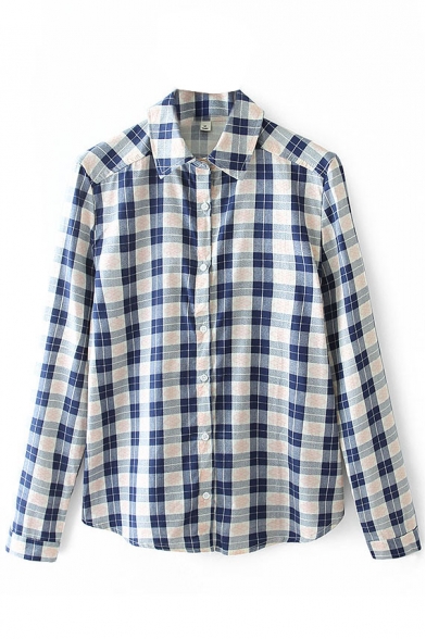 Classic Plaid Lapel Long Sleeve Single-Breasted Shirt