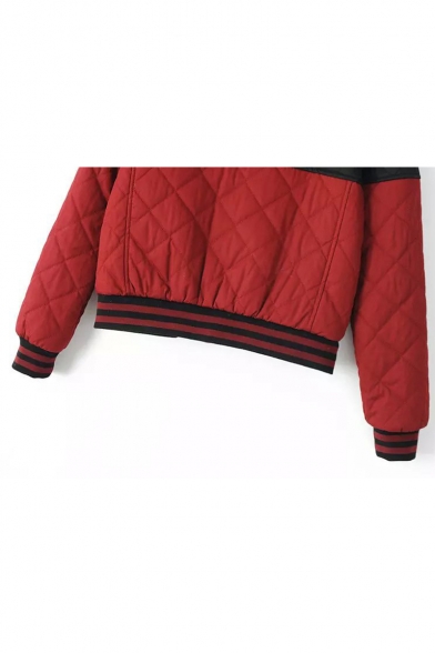 Color Block Zipper Long Sleeve Color Block Cotton Padded Jacket