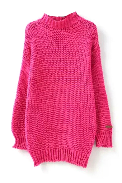 Plain High Neck Long Sleeve Tunic Knit Sweater