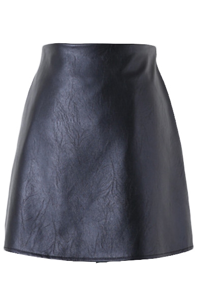 Black PU Zipper Side Mini A-Line Skirt
