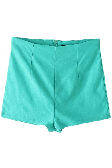 Plain Zip Back Elastic Hotpant Shorts