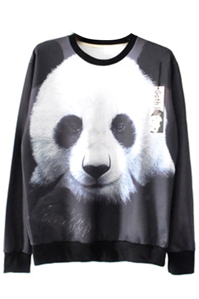 3D Panda Print Long Sleeve Round Neck Sweatshirt