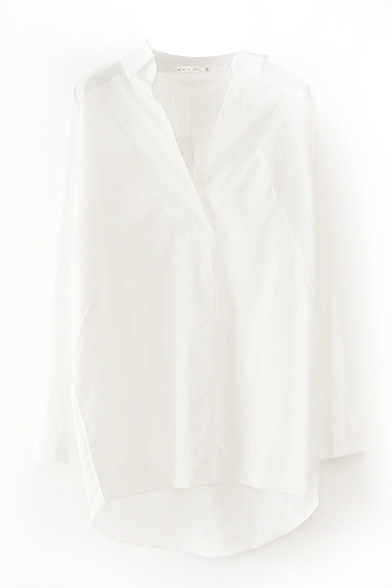 White Lapel Long Sleeve Boyfriend Shirt - Beautifulhalo.com